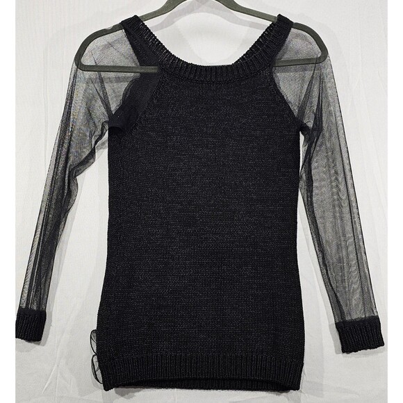 Vtg Ebene Womens Sweater Sheer Mesh 3D Flowers Fairy Goth Patrick Assuline Black - Picture 2 of 13